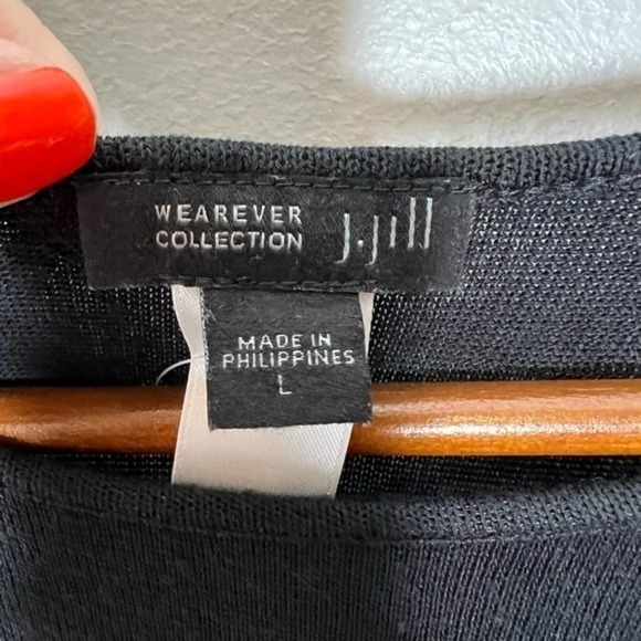 J Jill Womens Long Line Slub Knit Top Large Black Split Sides 3/4 Sleeve Stretch - Picture 8 of 8